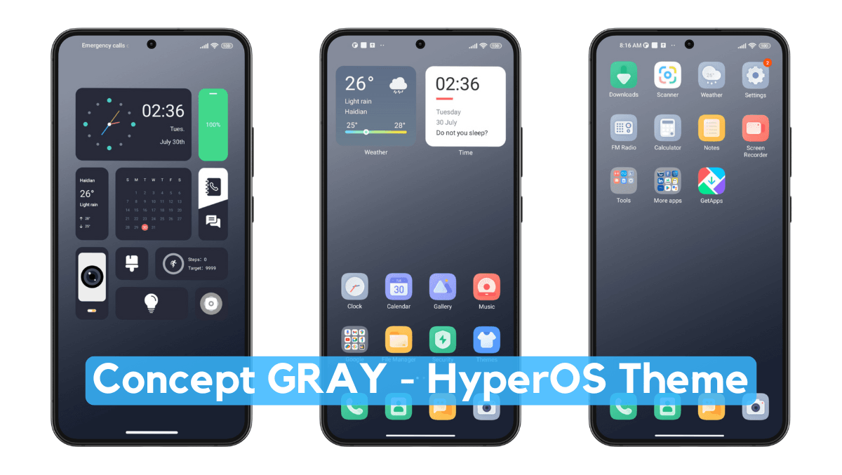 Concept Gray HyperOS Theme with Dynamic UI