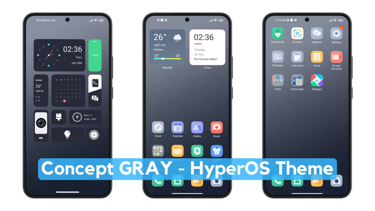 Concept Gray HyperOS Theme with Dynamic UI