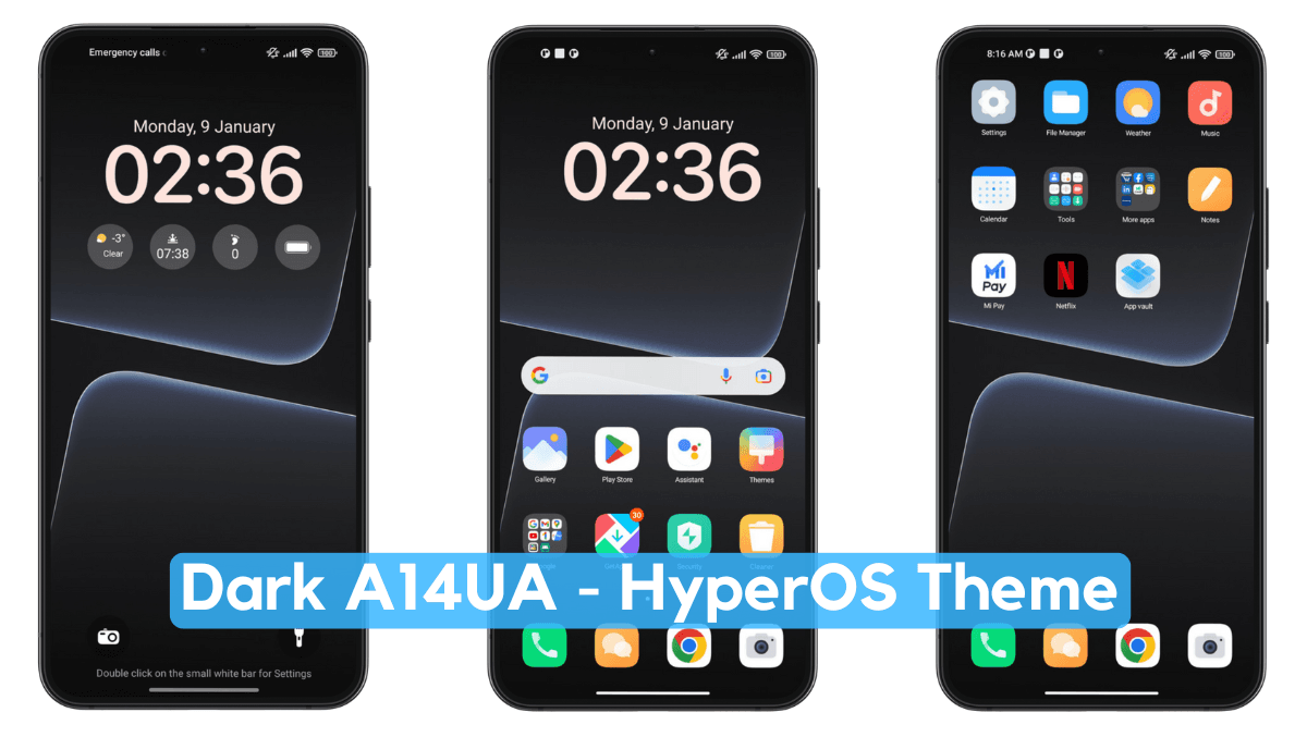 Dark A14UA HyperOS Theme with Minimal UI