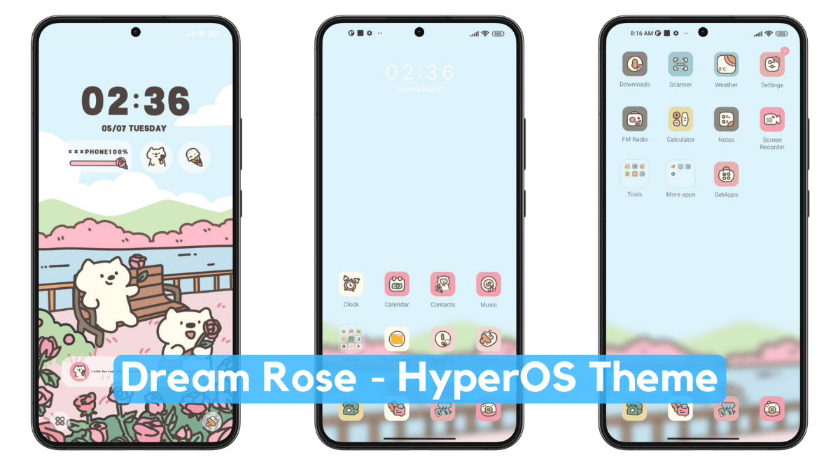 Dream Rose HyperOS Theme with Anime UI