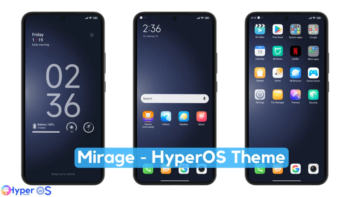 Mirage DARK HyperOS Theme with Beautiful Lockscreen