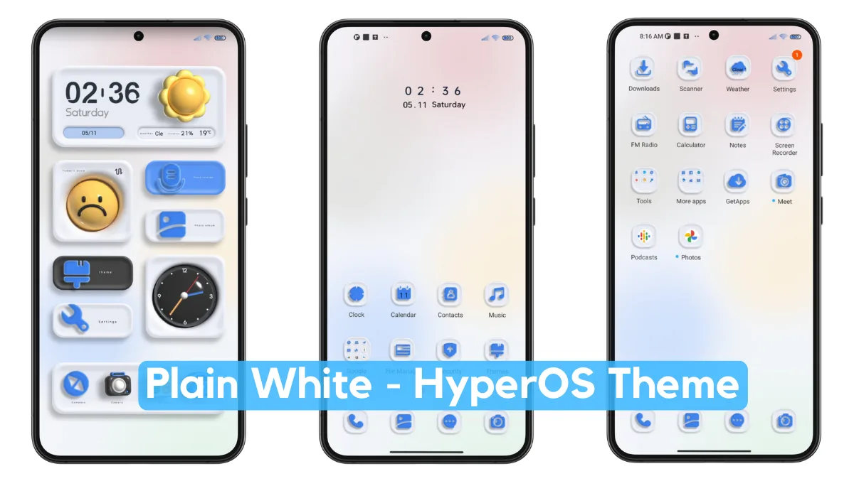 Plain White HyperOS Theme with Dynamic Minimal Experience