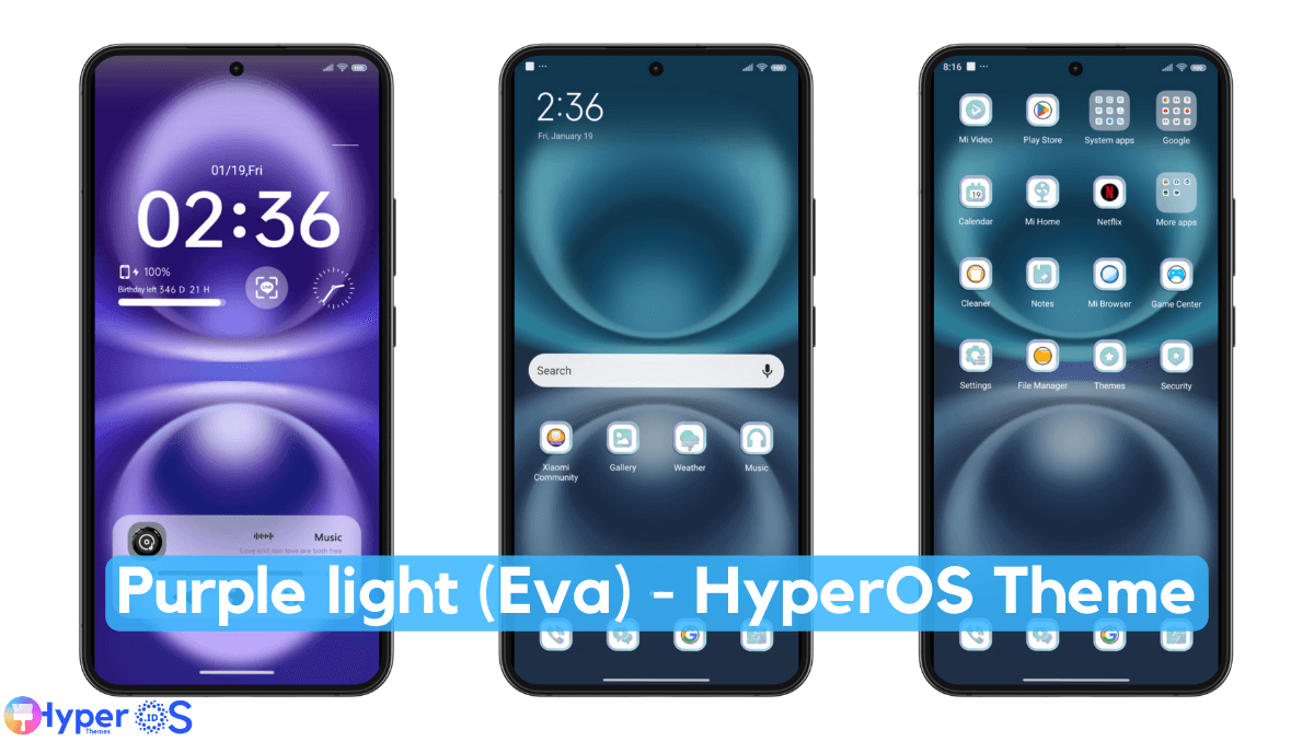 Purple Light HyperOS Theme with Minimal iOS Experience Purple Light HyperOS Theme with Minimal iOS Experience